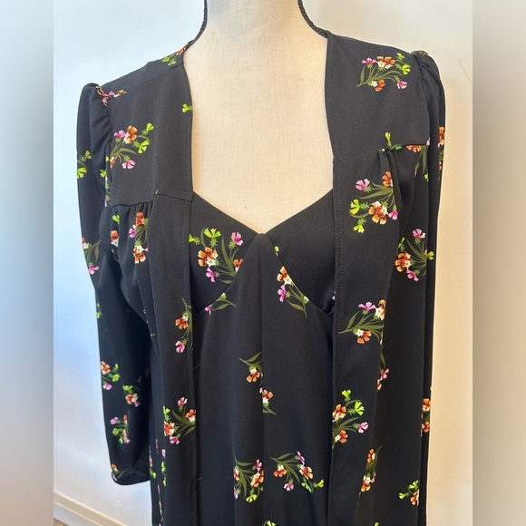 Caron International  floral dress and jacket set VTG 70s EUC SZL black maxi - Picture 2 of 11